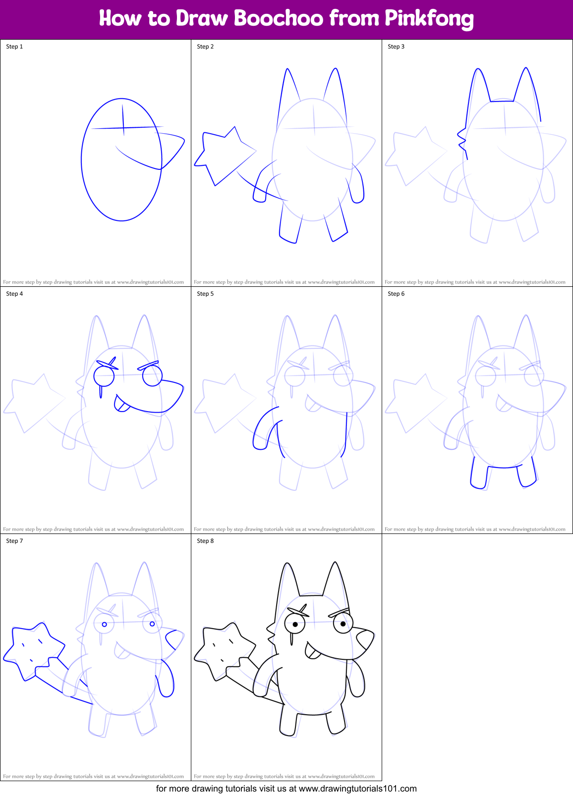 How to Draw Boochoo from Pinkfong Printable Step by Step
