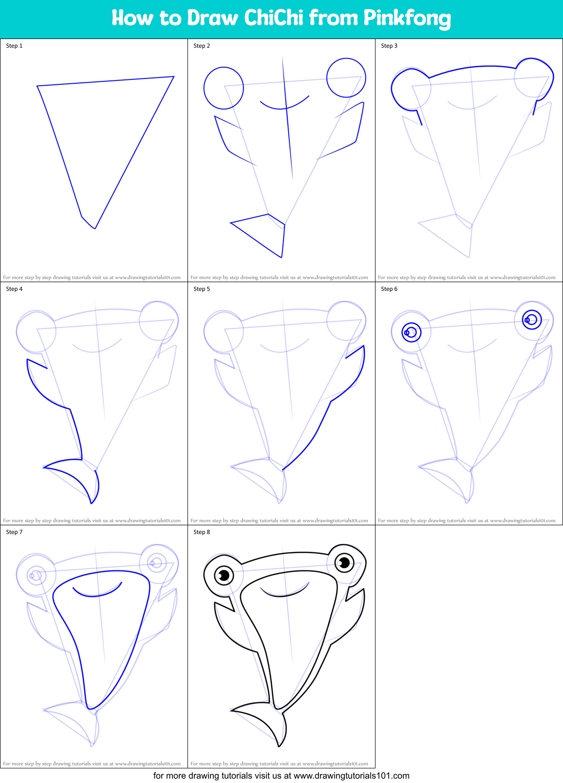 How to Draw ChiChi from Pinkfong Printable Step by Step
