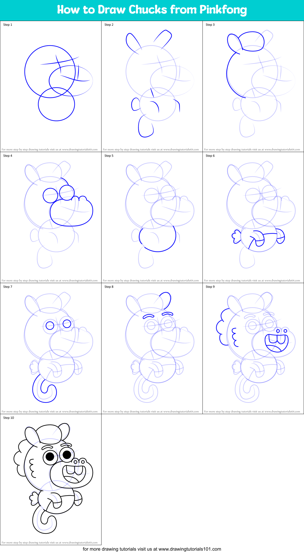 How to Draw Chucks from Pinkfong Printable Step by Step