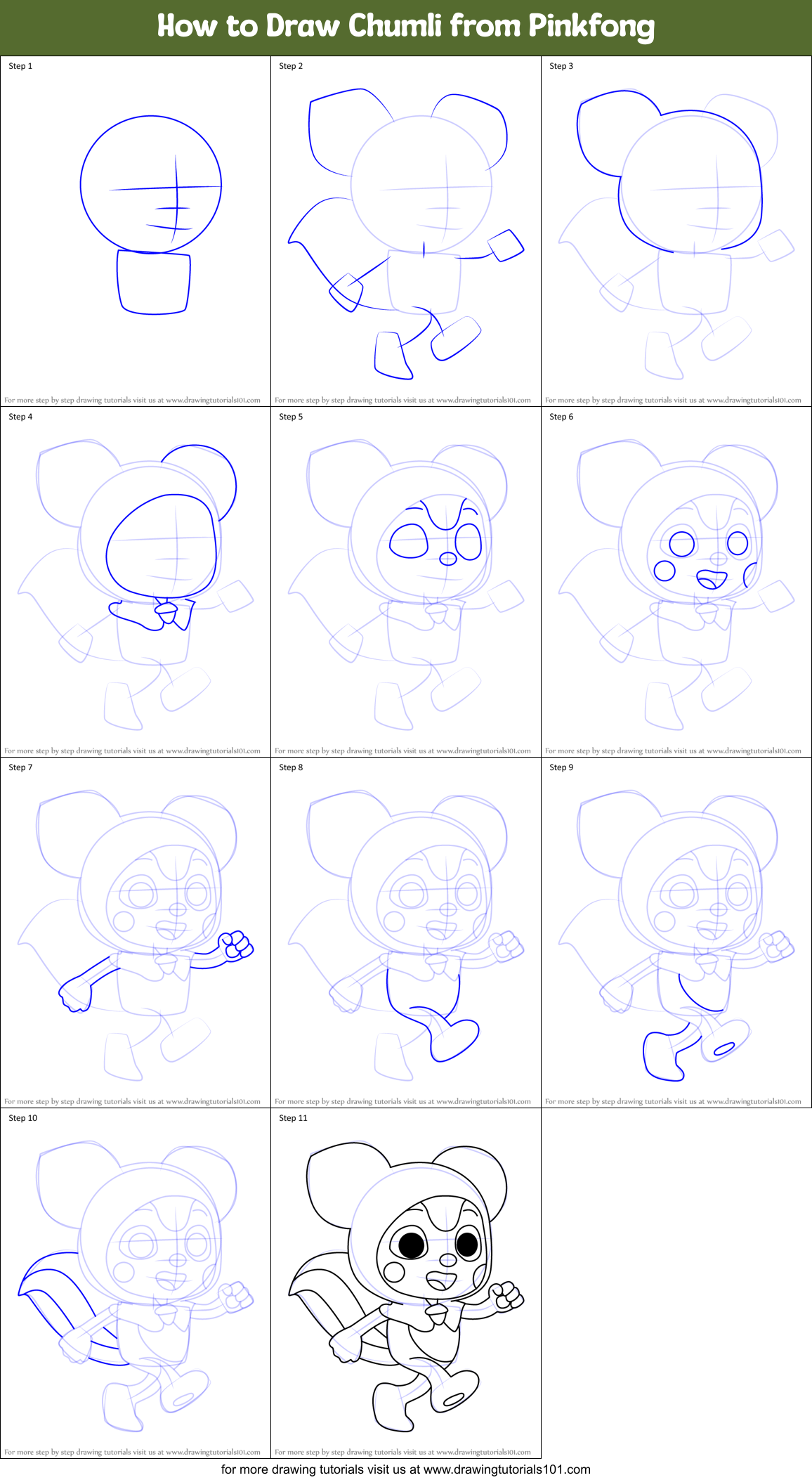 How to Draw Chumli from Pinkfong Printable Step by Step