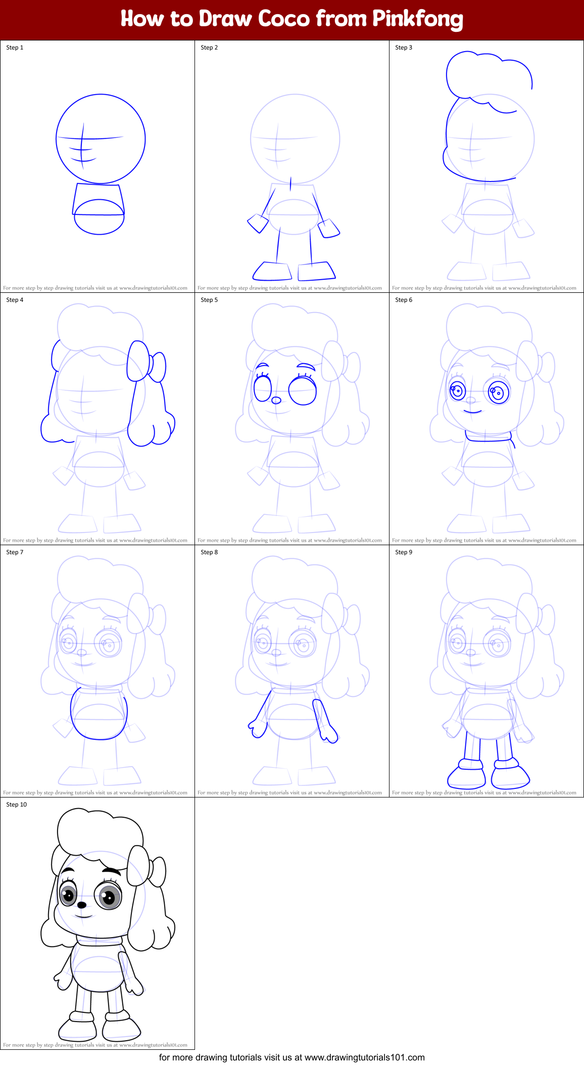 How to Draw Coco from Pinkfong Printable Step by Step