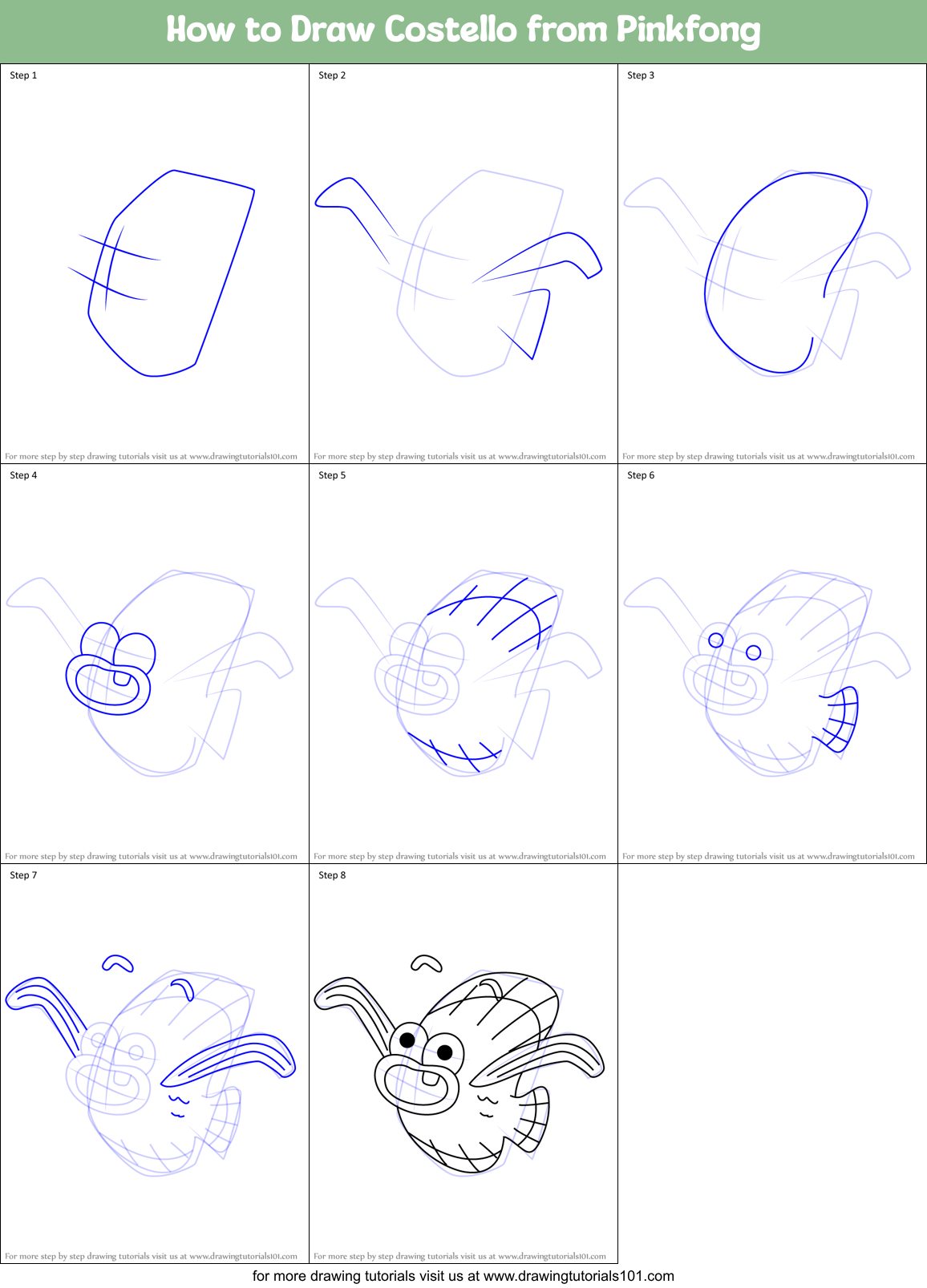 How to Draw Costello from Pinkfong Printable Step by Step
