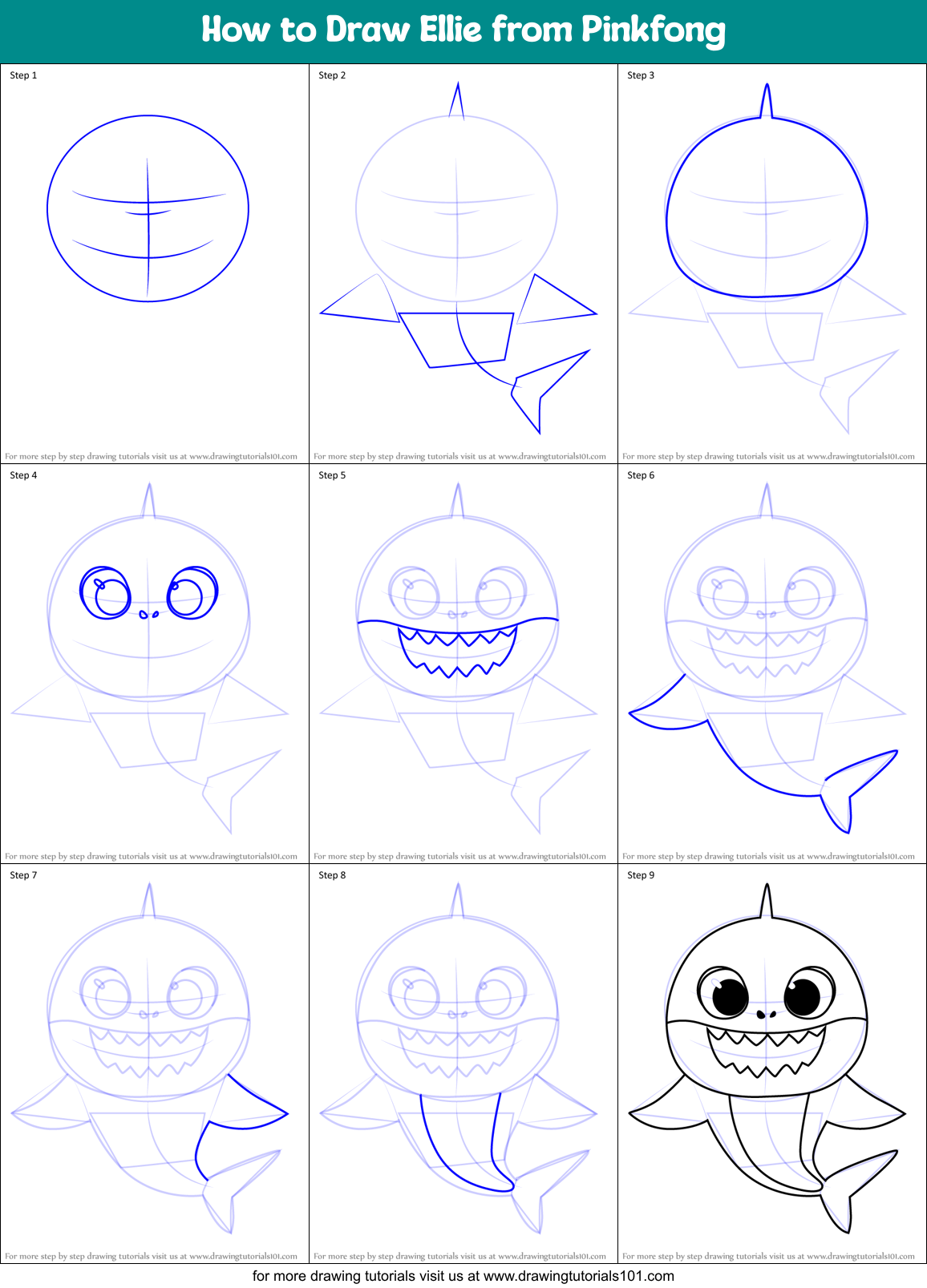 How to Draw Ellie from Pinkfong Printable Step by Step