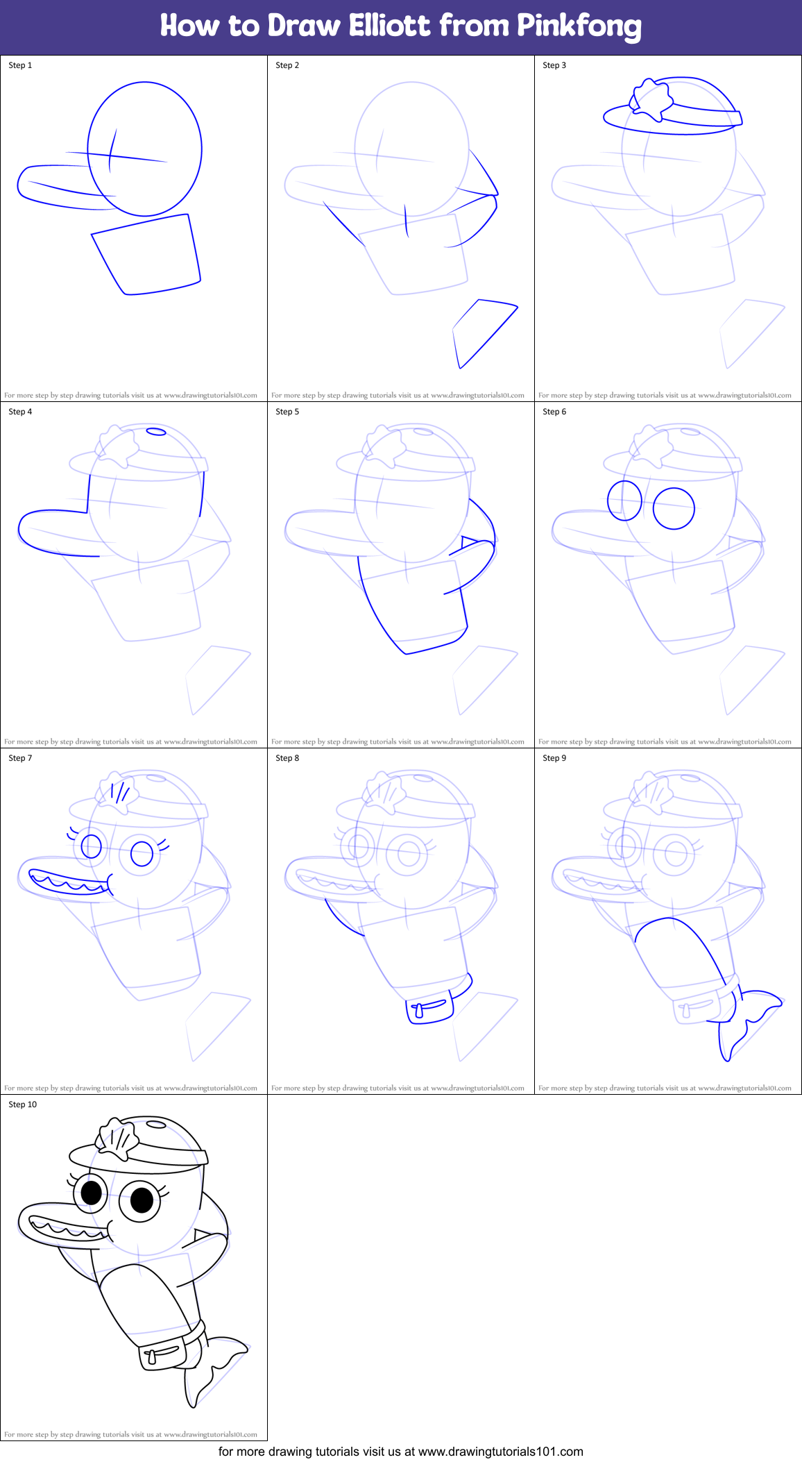 How to Draw Elliott from Pinkfong Printable Step by Step