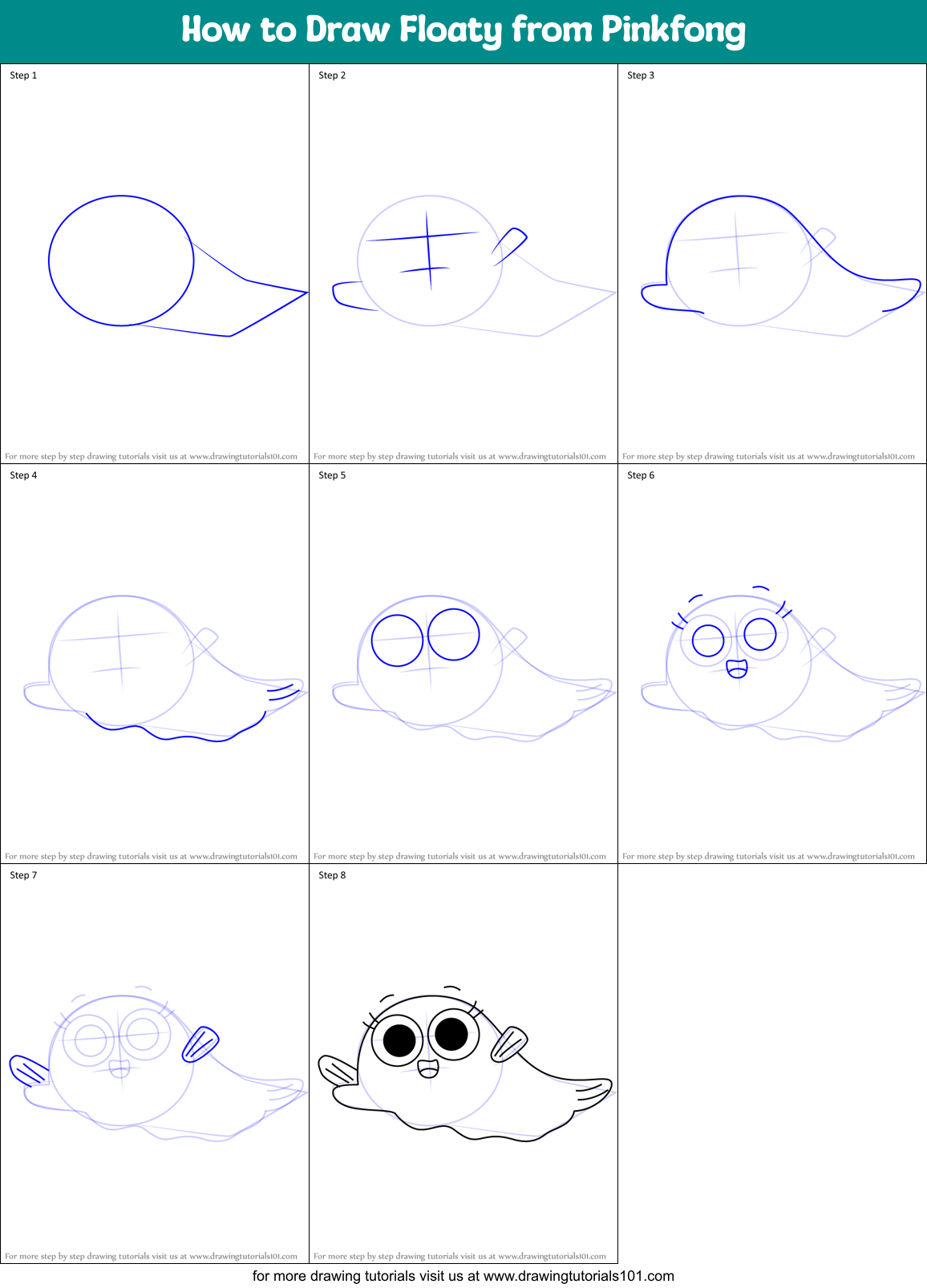 How to Draw Floaty from Pinkfong Printable Step by Step