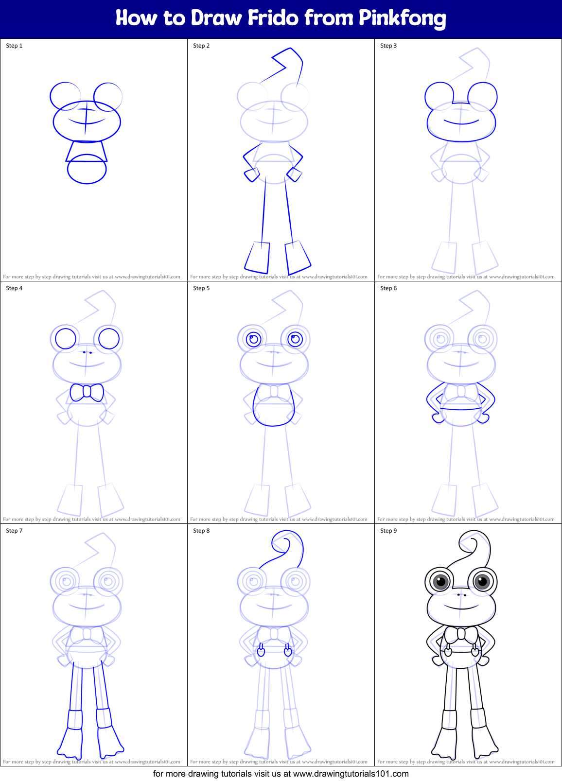 How to Draw Frido from Pinkfong Printable Step by Step