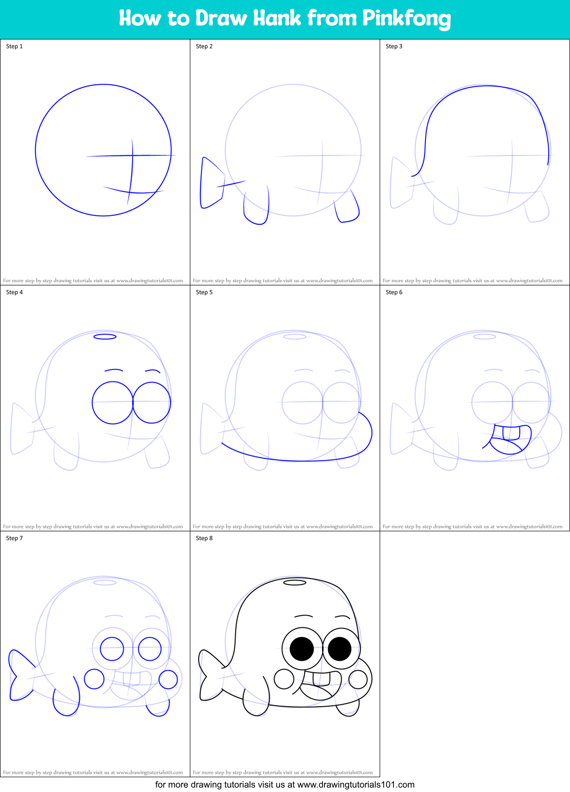 How to Draw Hank from Pinkfong Printable Step by Step