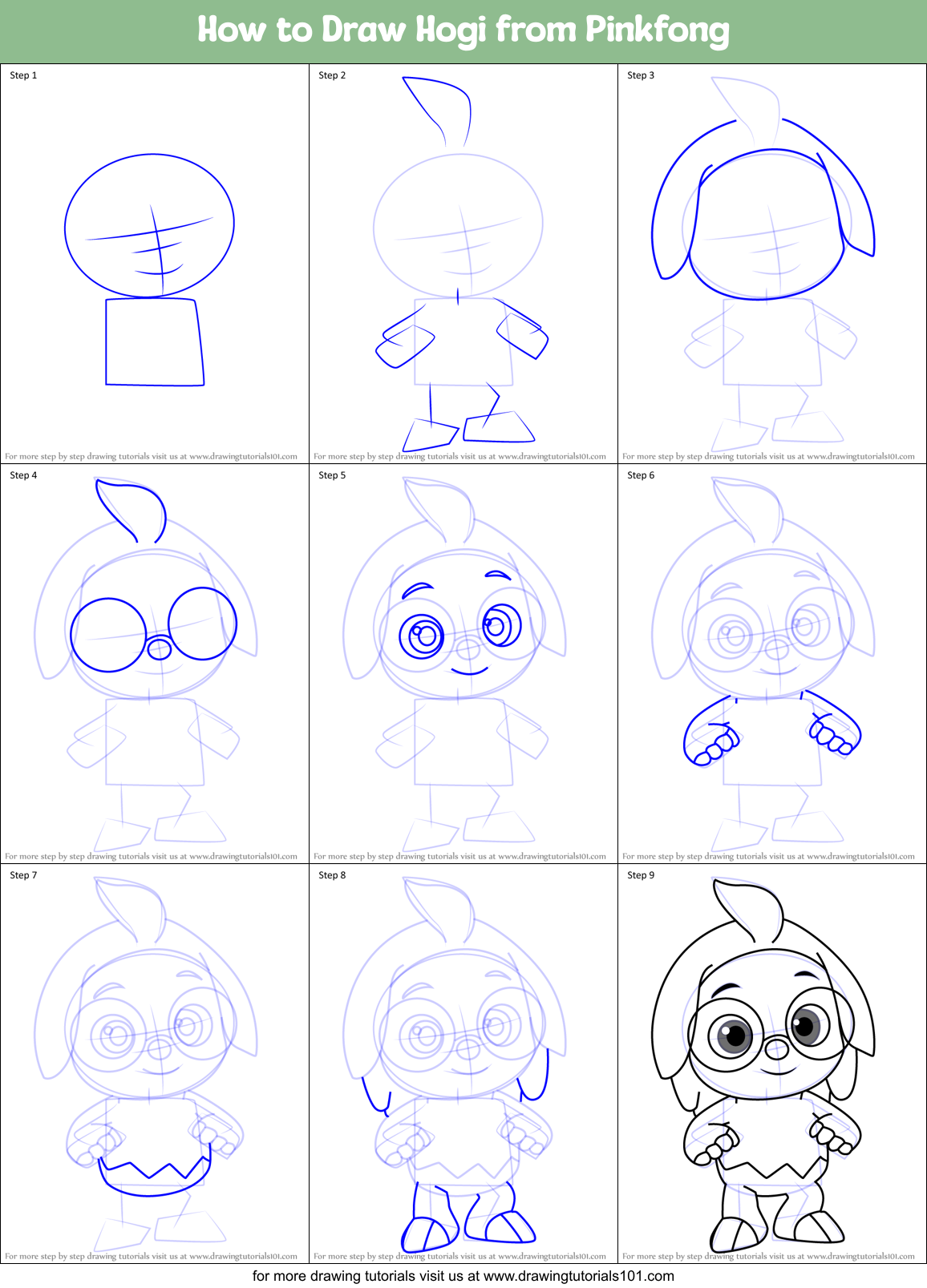 How to Draw Hogi from Pinkfong Printable Step by Step