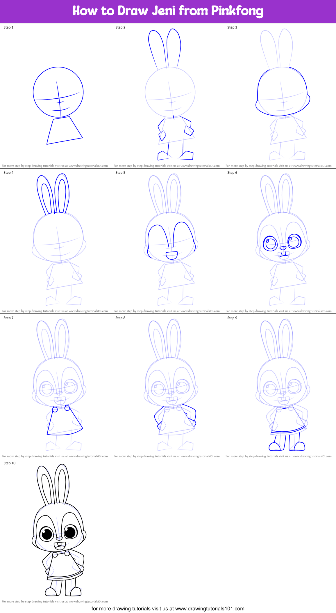 How to Draw Jeni from Pinkfong Printable Step by Step