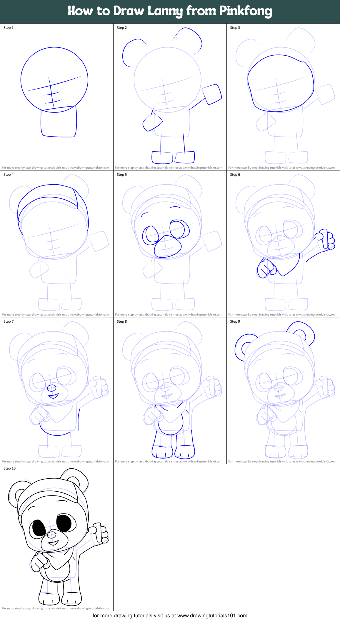 How to Draw Lanny from Pinkfong Printable Step by Step