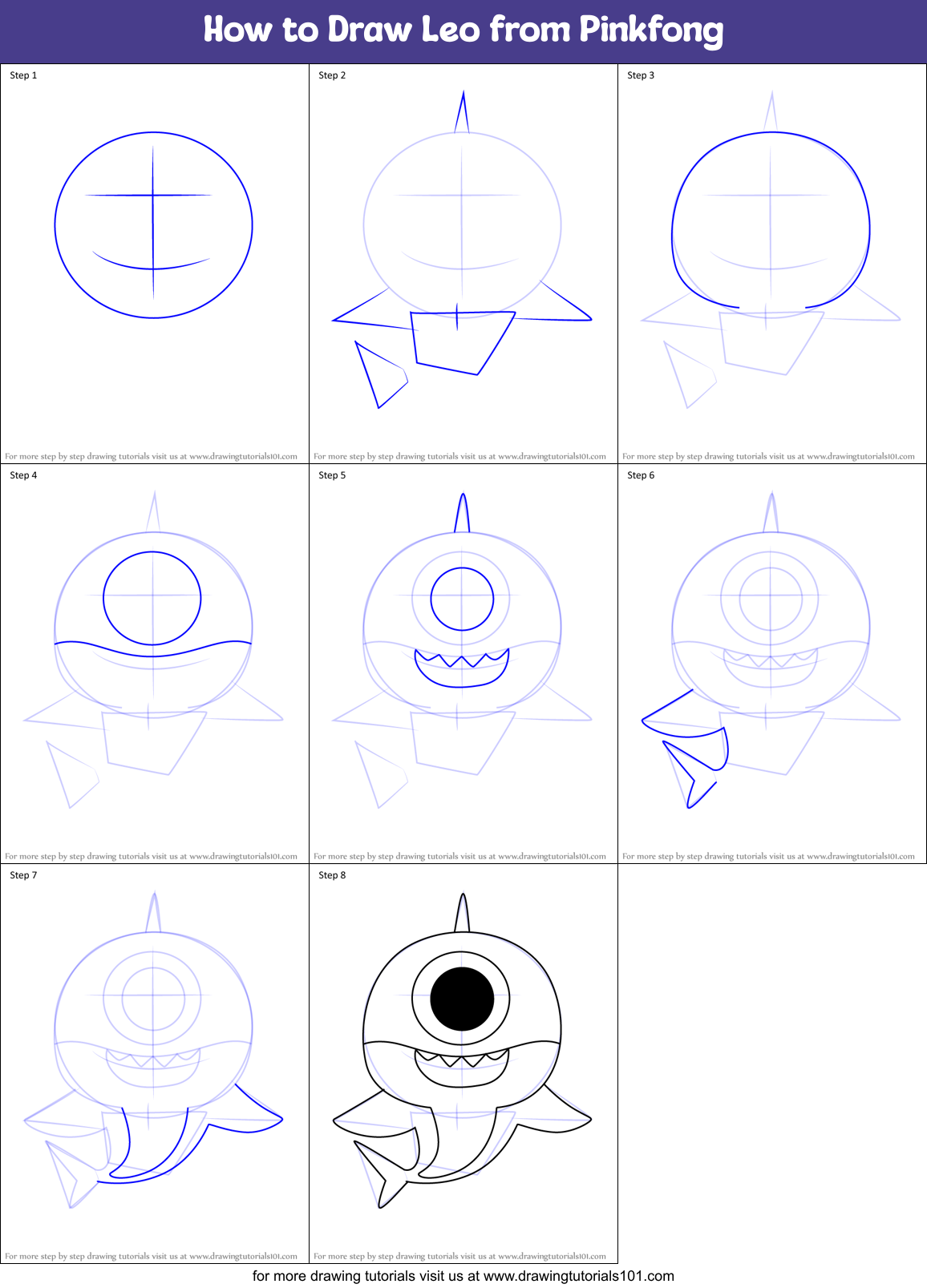 How to Draw Leo from Pinkfong Printable Step by Step