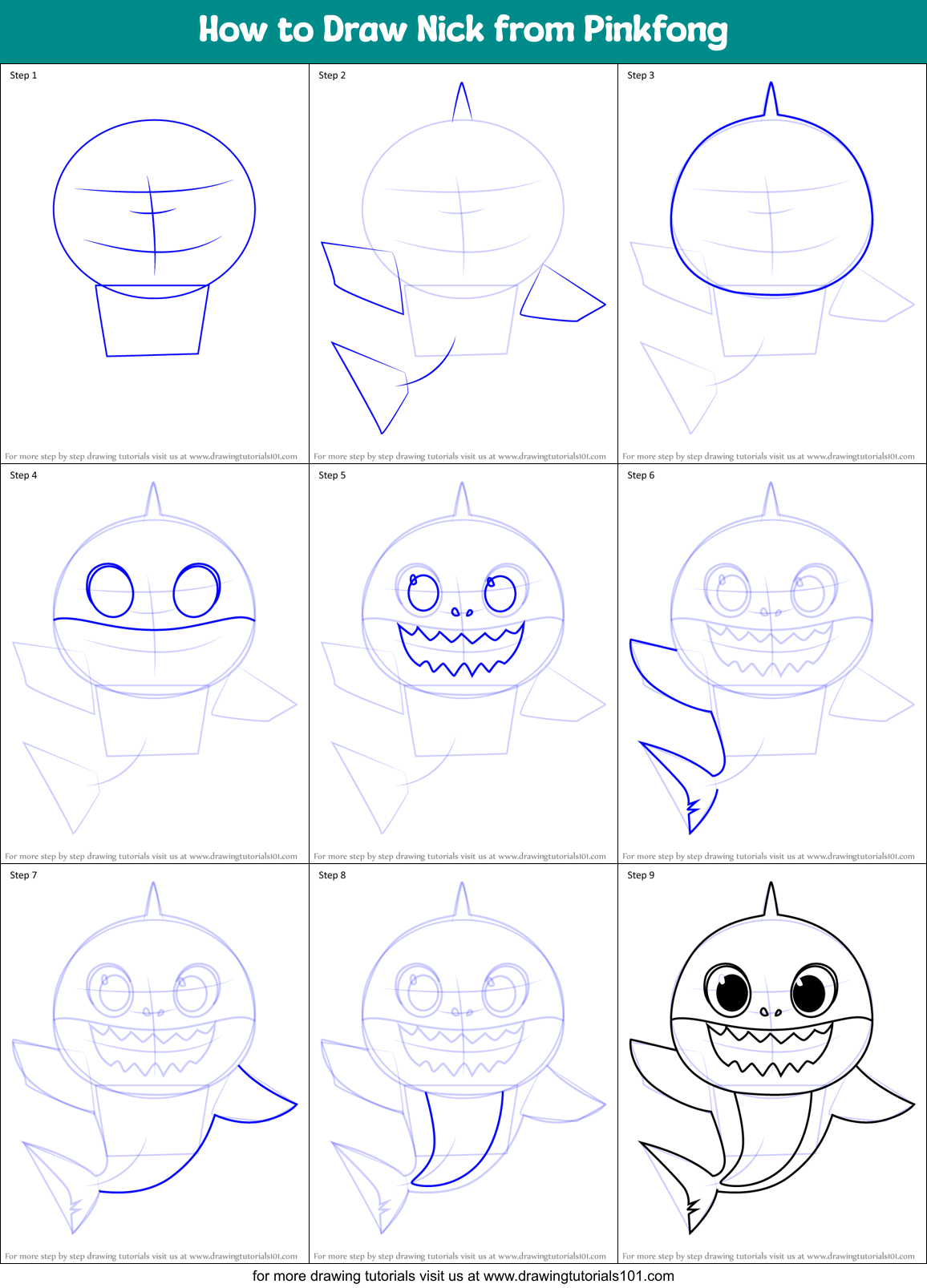 How to Draw Nick from Pinkfong Printable Step by Step