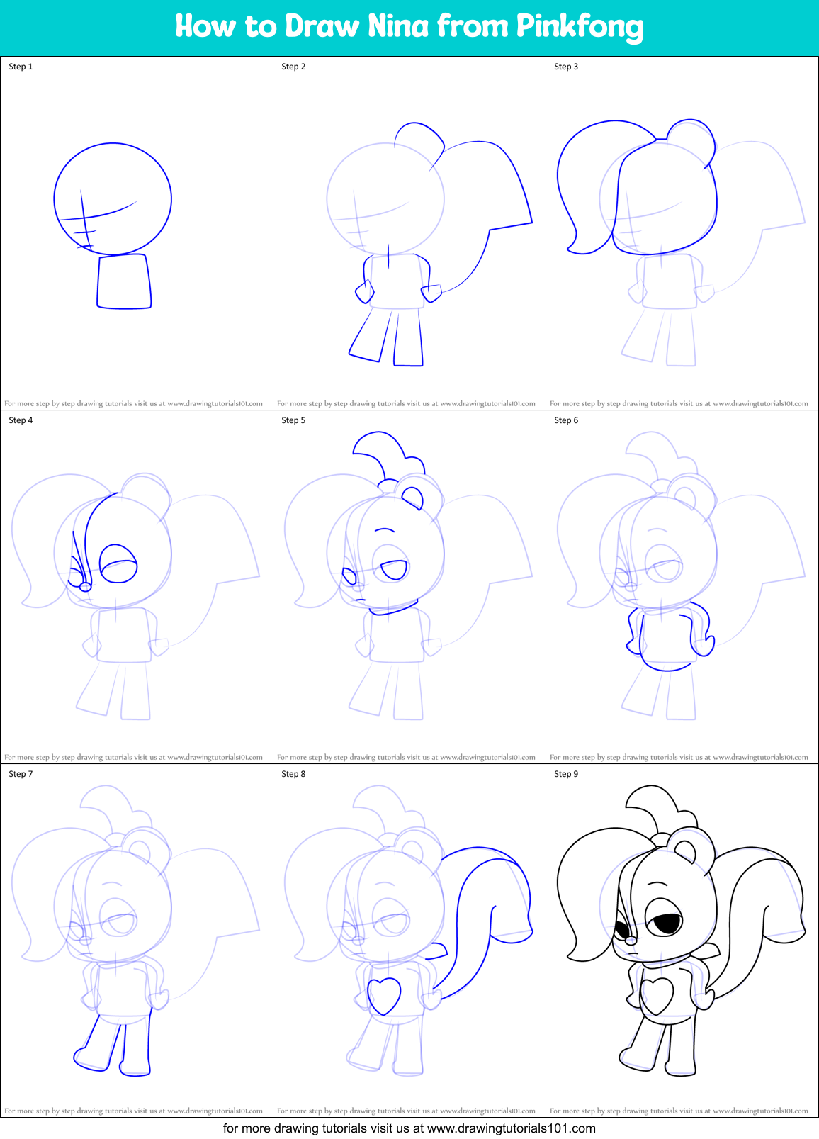 How to Draw Nina from Pinkfong Printable Step by Step