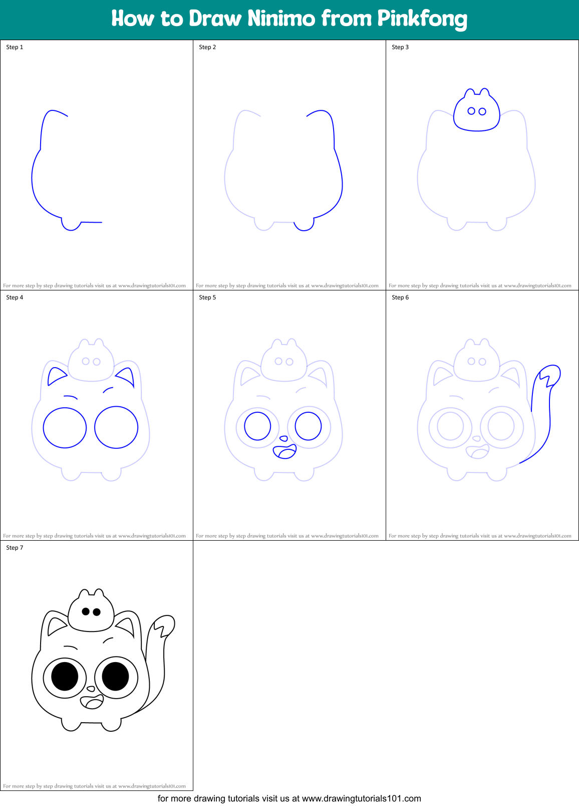 How to Draw Ninimo from Pinkfong Printable Step by Step