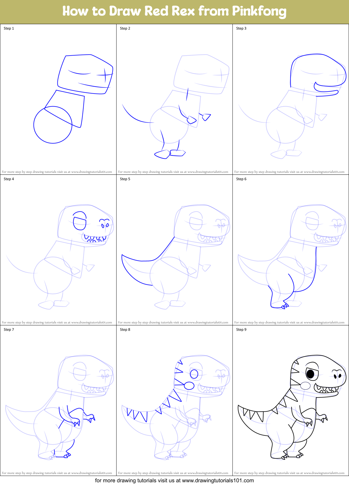 How to Draw Red Rex from Pinkfong Printable Step by Step