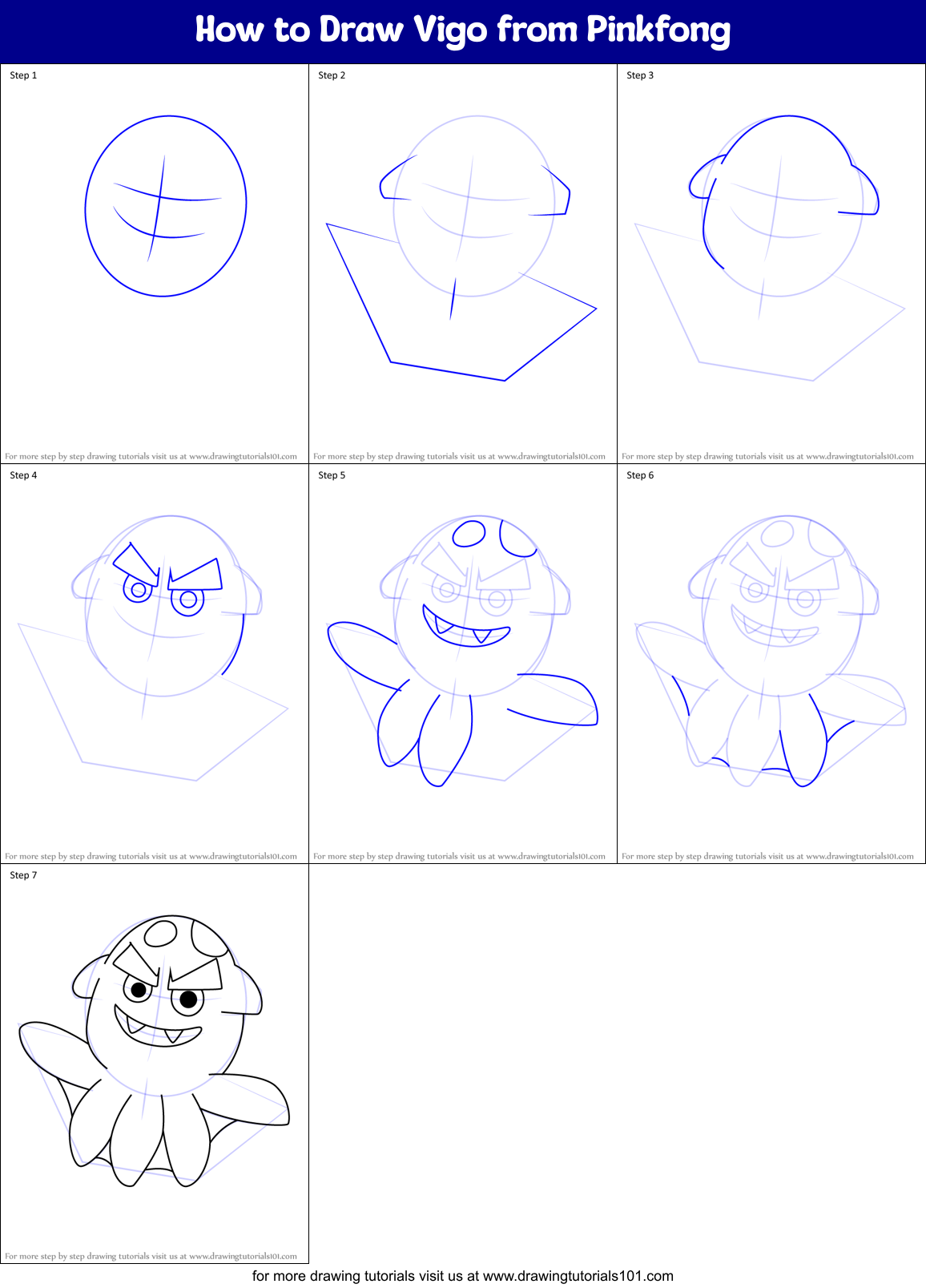 How to Draw Vigo from Pinkfong Printable Step by Step