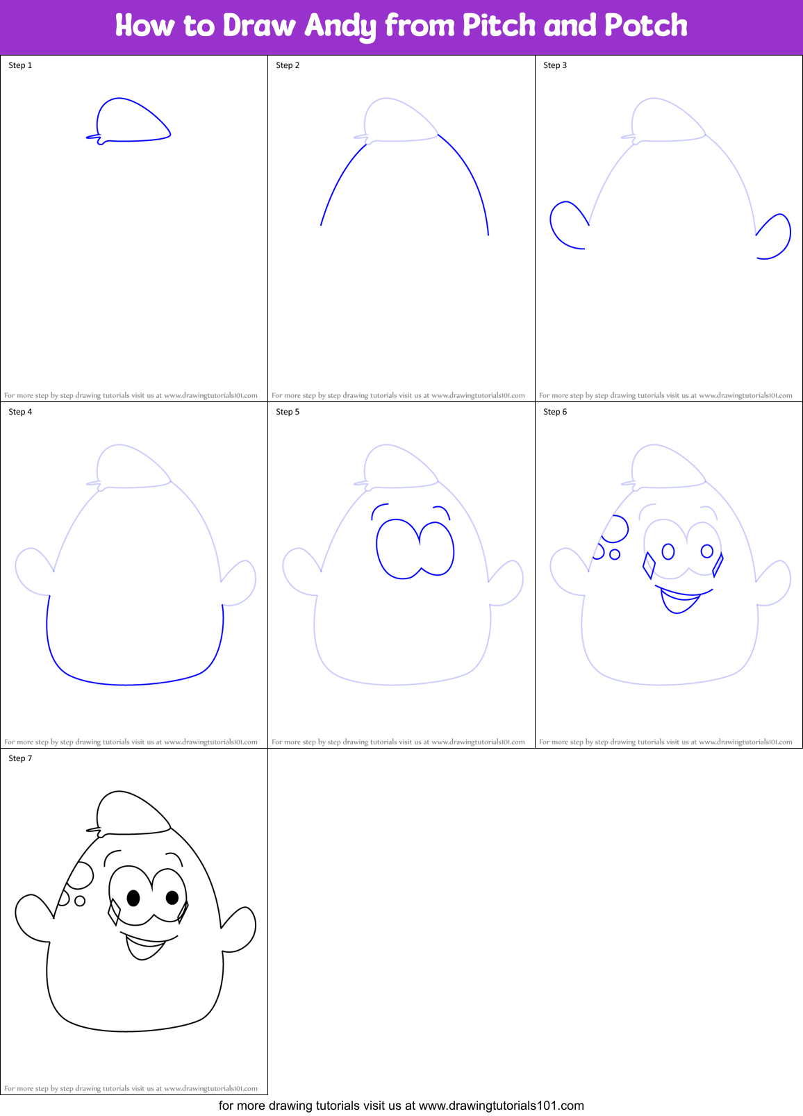 How to Draw Andy from Pitch and Potch Printable Step by Step