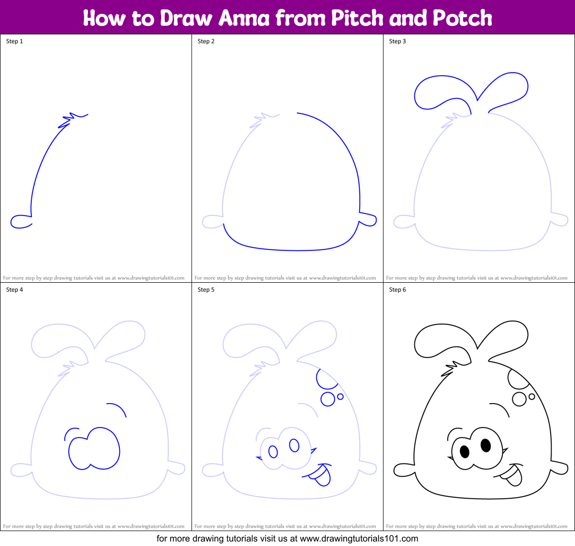 How to Draw Anna from Pitch and Potch Printable Step by Step
