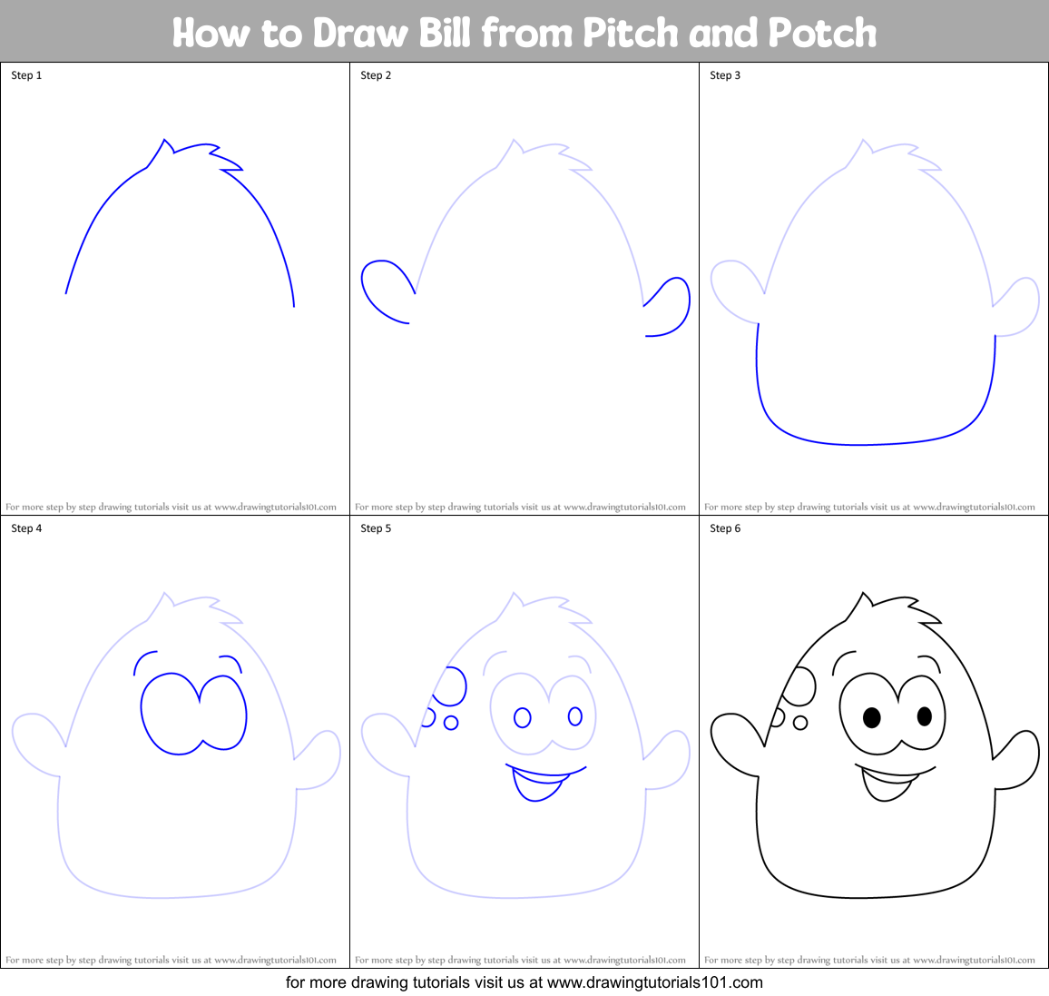 How to Draw Bill from Pitch and Potch Printable Step by Step