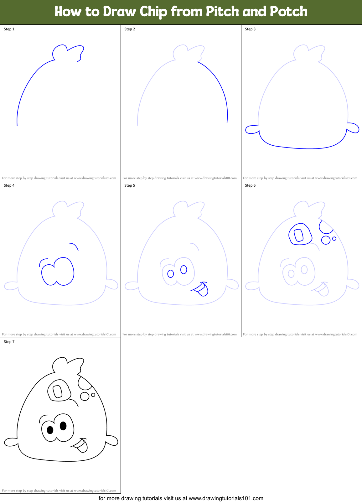How to Draw Chip from Pitch and Potch Printable Step by Step