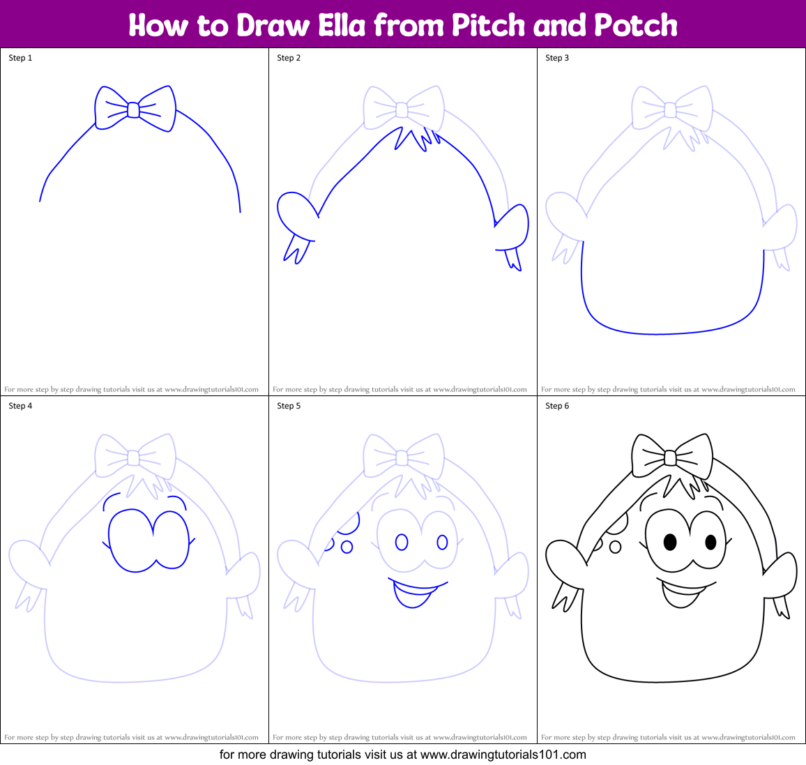 How to Draw Ella from Pitch and Potch Printable Step by Step