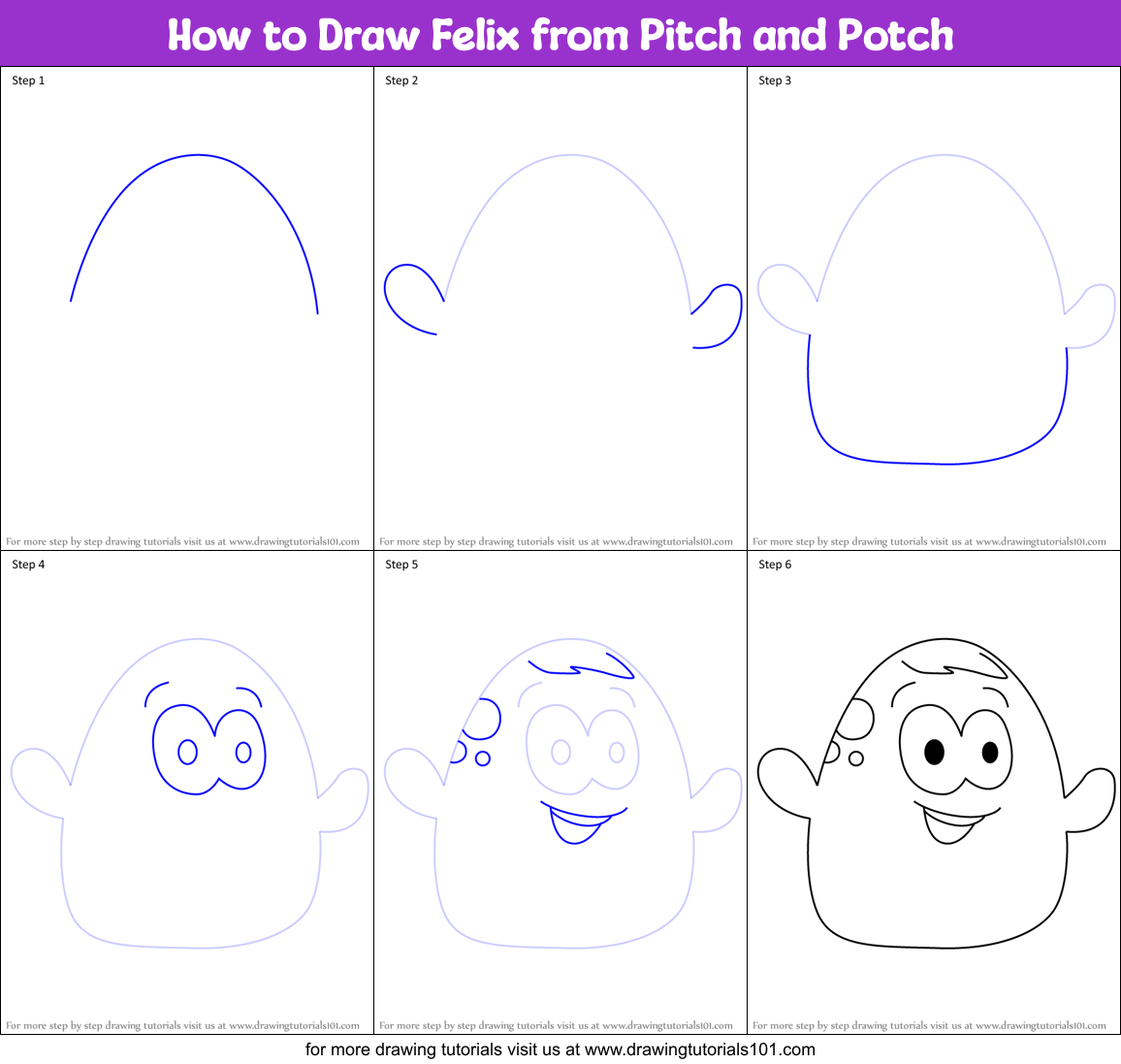 How to Draw Felix from Pitch and Potch Printable Step by Step