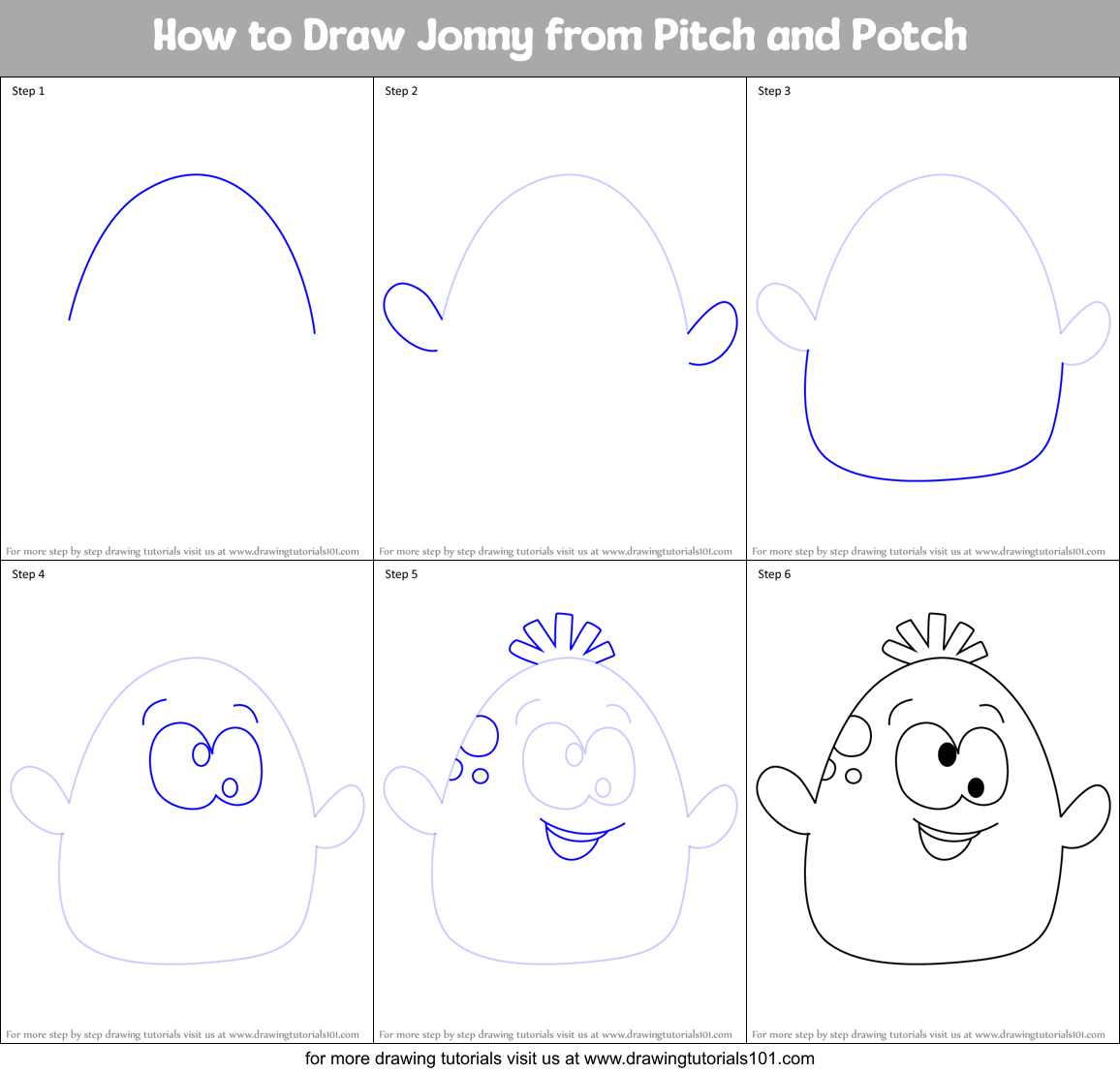 How to Draw Jonny from Pitch and Potch Printable Step by Step