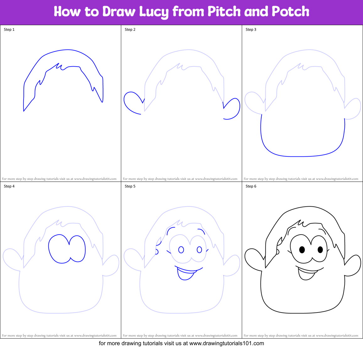 How to Draw Lucy from Pitch and Potch Printable Step by Step