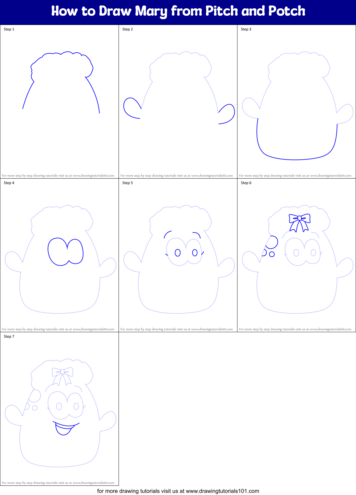 How to Draw Mary from Pitch and Potch Printable Step by Step