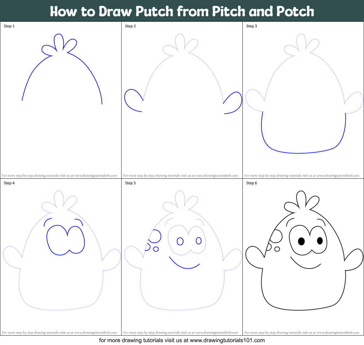 How to Draw Putch from Pitch and Potch Printable Step by Step