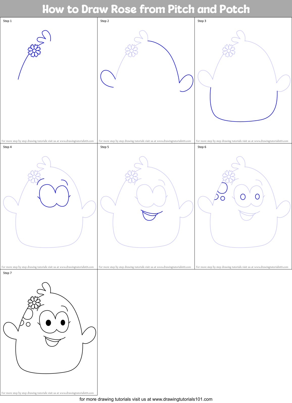 How to Draw Rose from Pitch and Potch Printable Step by Step