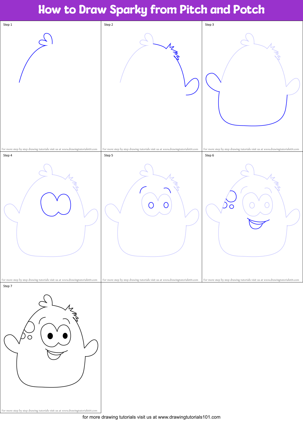 How to Draw Sparky from Pitch and Potch Printable Step by Step