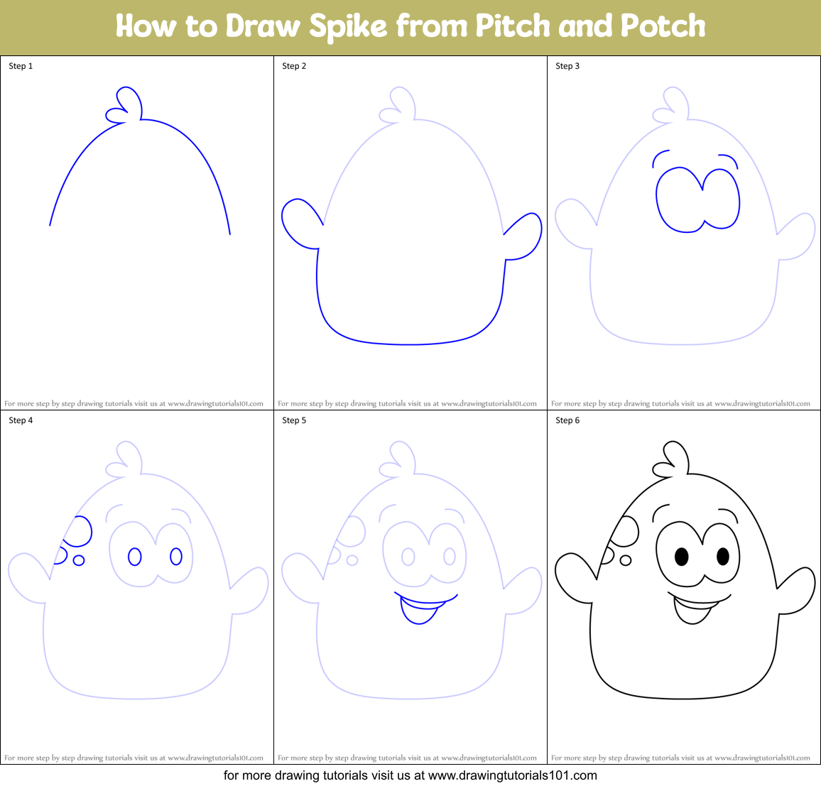 How to Draw Spike from Pitch and Potch Printable Step by Step