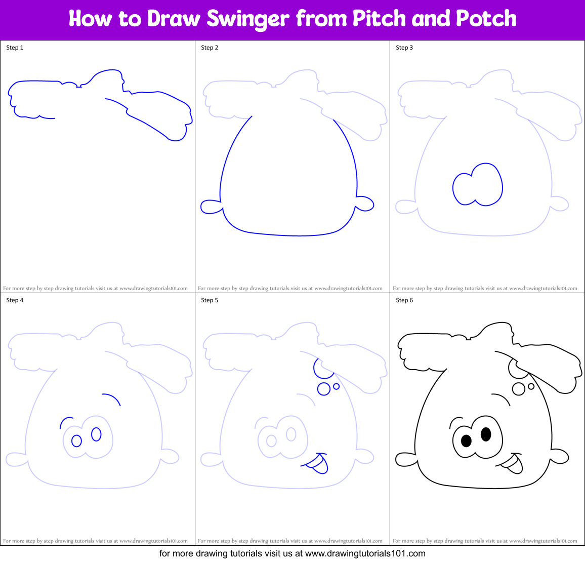 How to Draw Swinger from Pitch and Potch Printable Step by Step