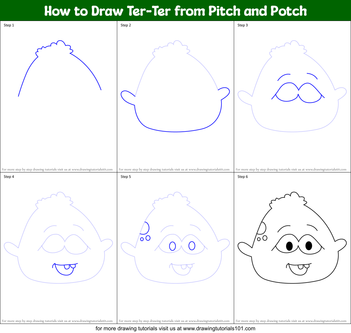 How to Draw Ter-Ter from Pitch and Potch Printable Step by Step