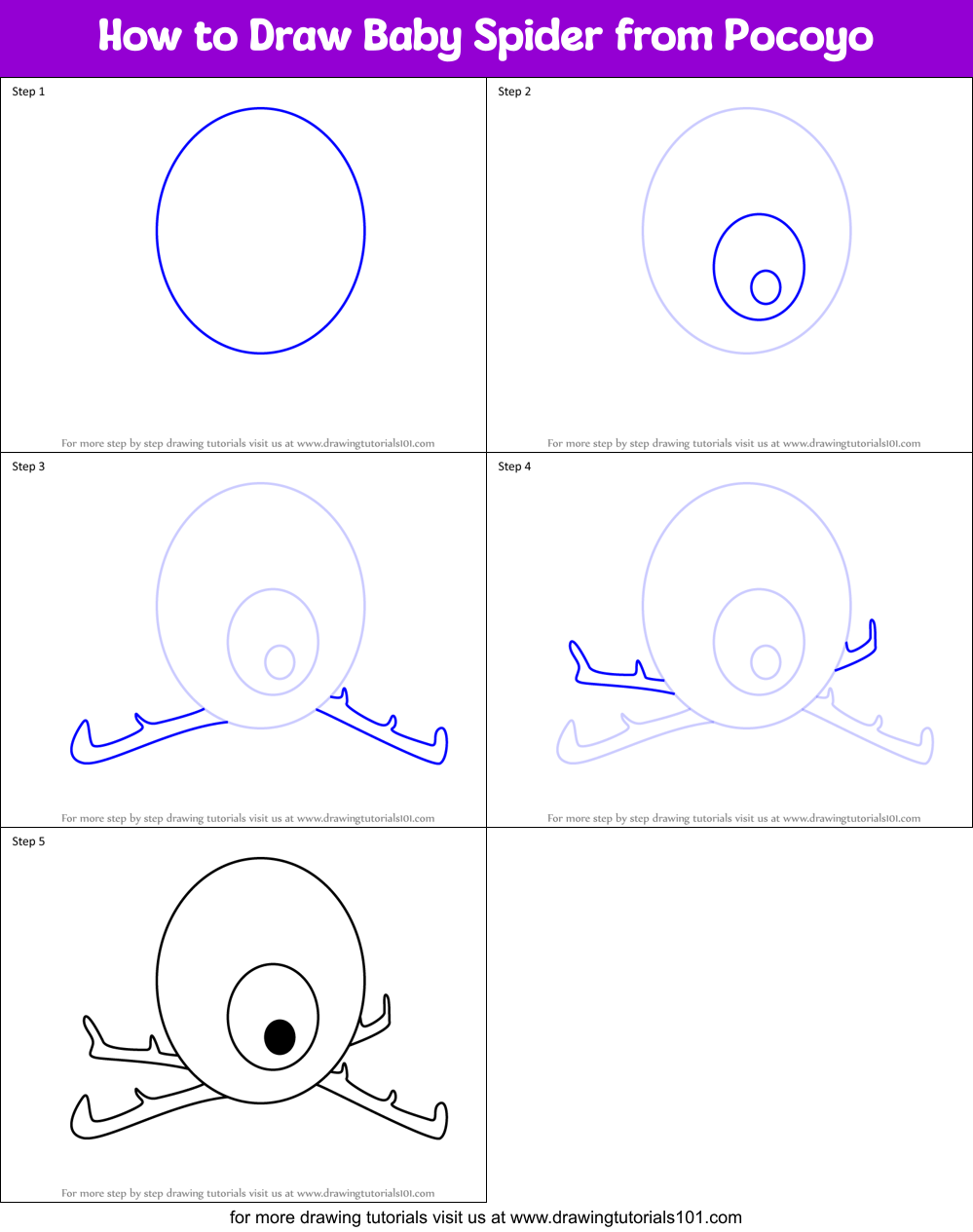 How to Draw Baby Spider from Pocoyo Printable Step by Step