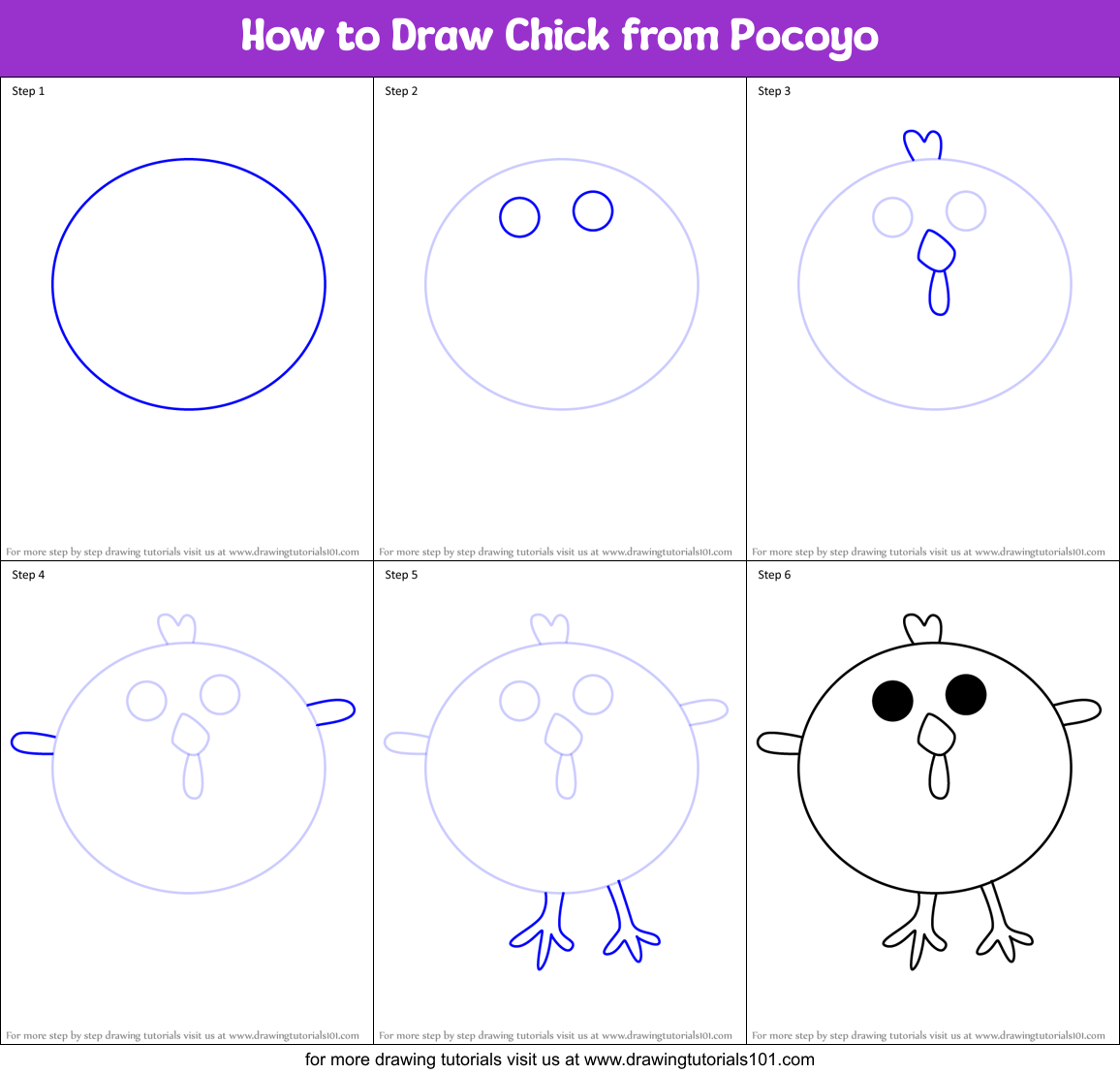 How to Draw Chick from Pocoyo Printable Step by Step