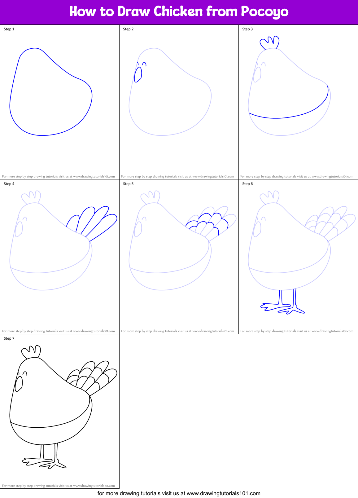 How to Draw Chicken from Pocoyo Printable Step by Step