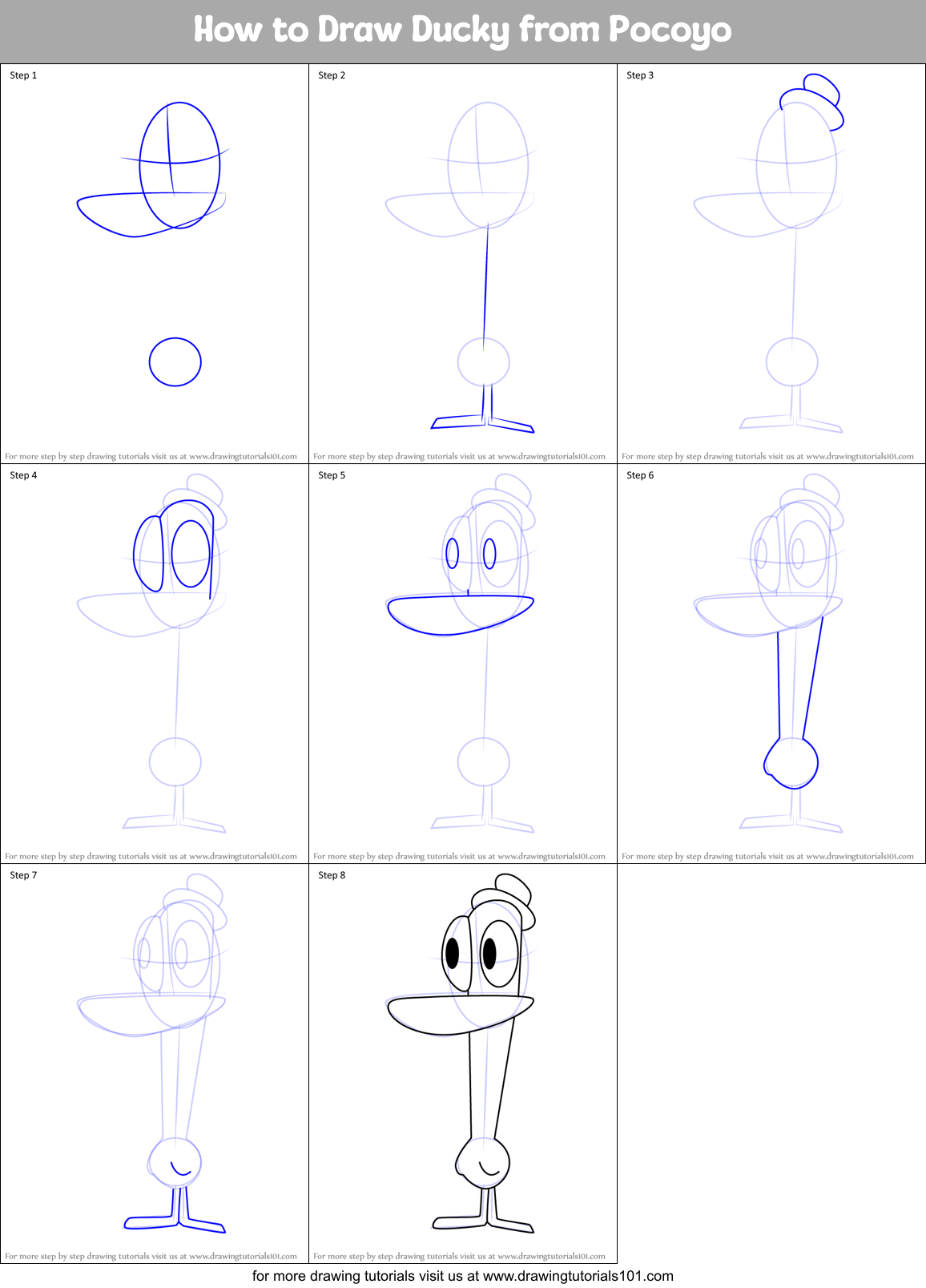 How to Draw Ducky from Pocoyo Printable Step by Step