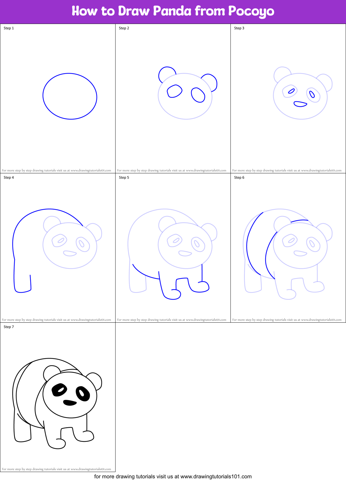 How to Draw Panda from Pocoyo Printable Step by Step