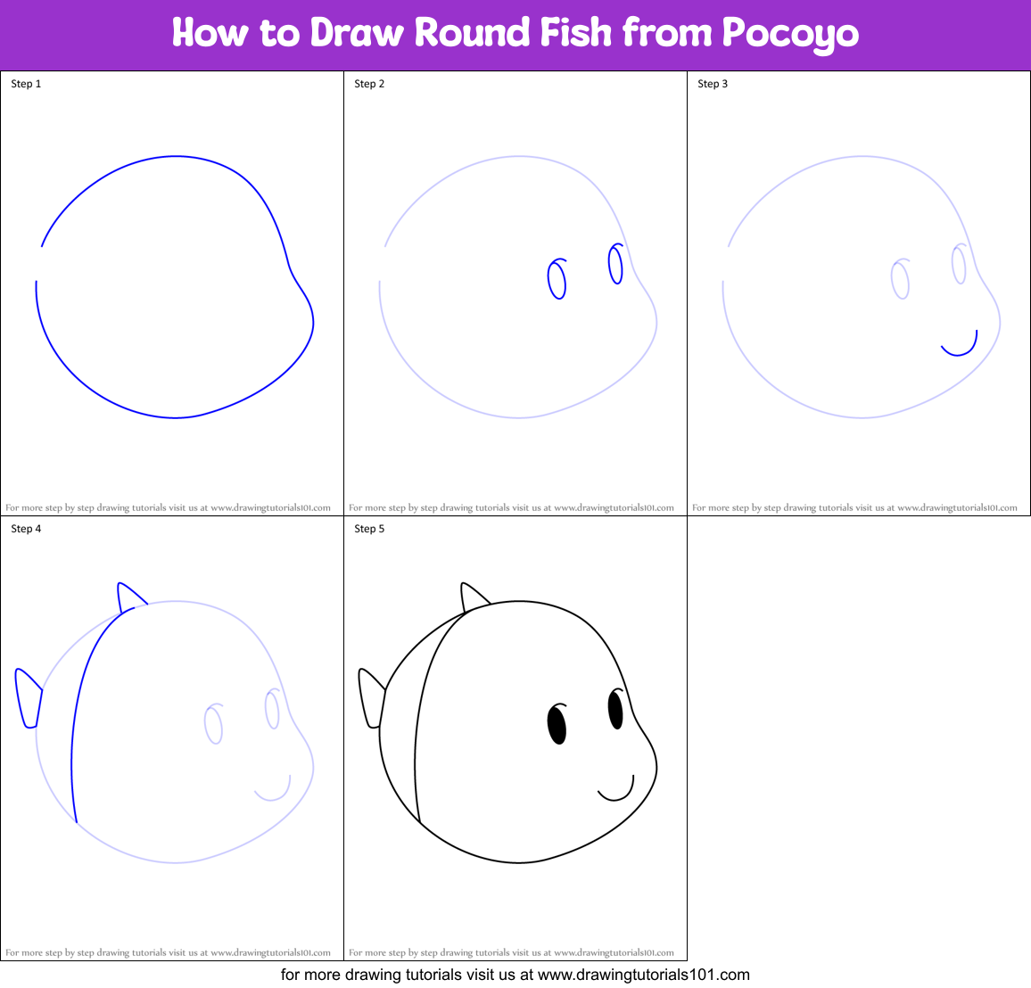 How to Draw Round Fish from Pocoyo Printable Step by Step