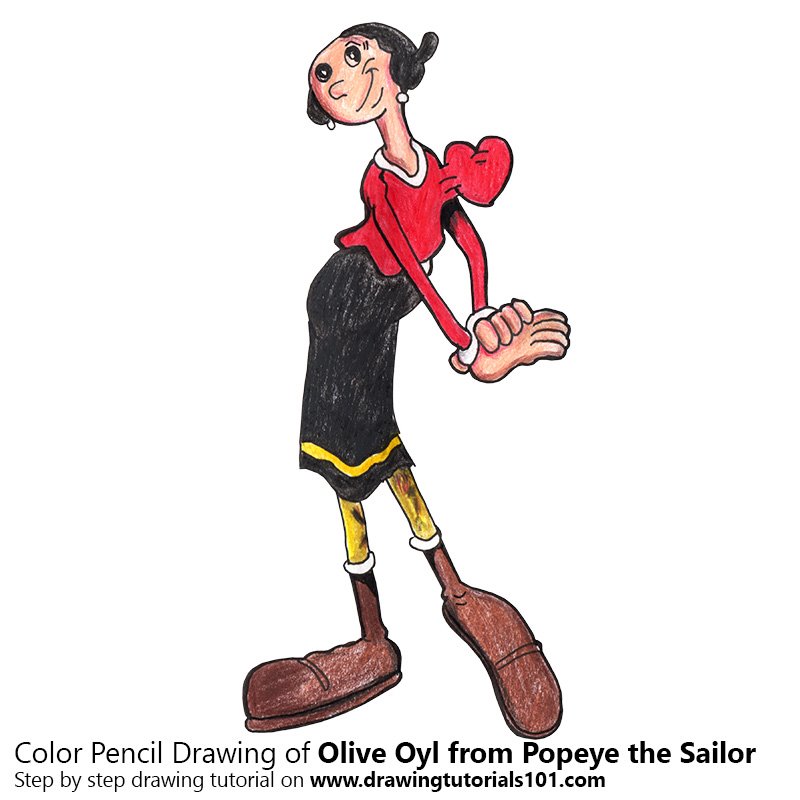 How to Draw Olive Oyl from Popeye the Sailor by Color Pencils