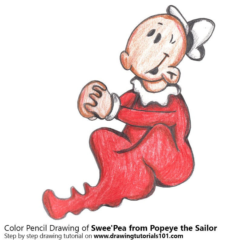 How to Draw Swee'Pea from Popeye the Sailor by Color Pencils
