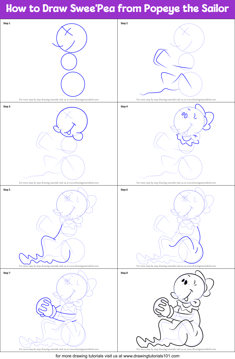 How to Draw Swee'Pea from Popeye the Sailor Printable Step by Step