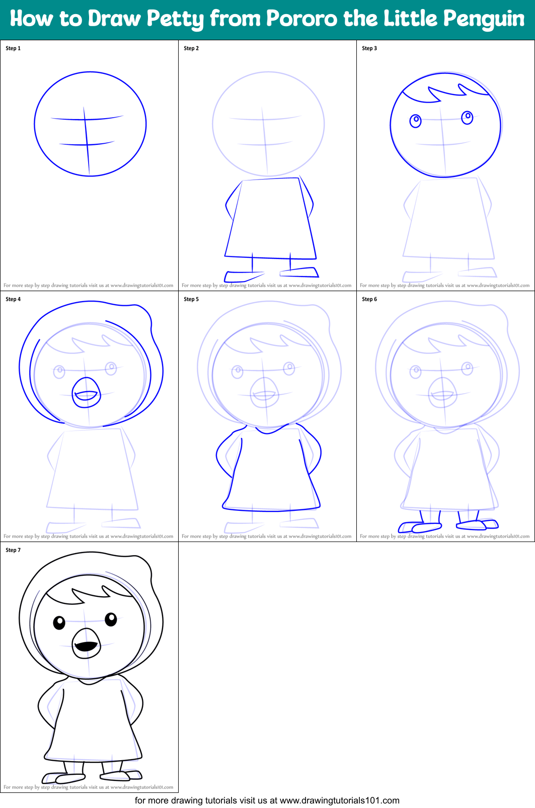 How to Draw Petty from Pororo the Little Penguin Printable Step by Step
