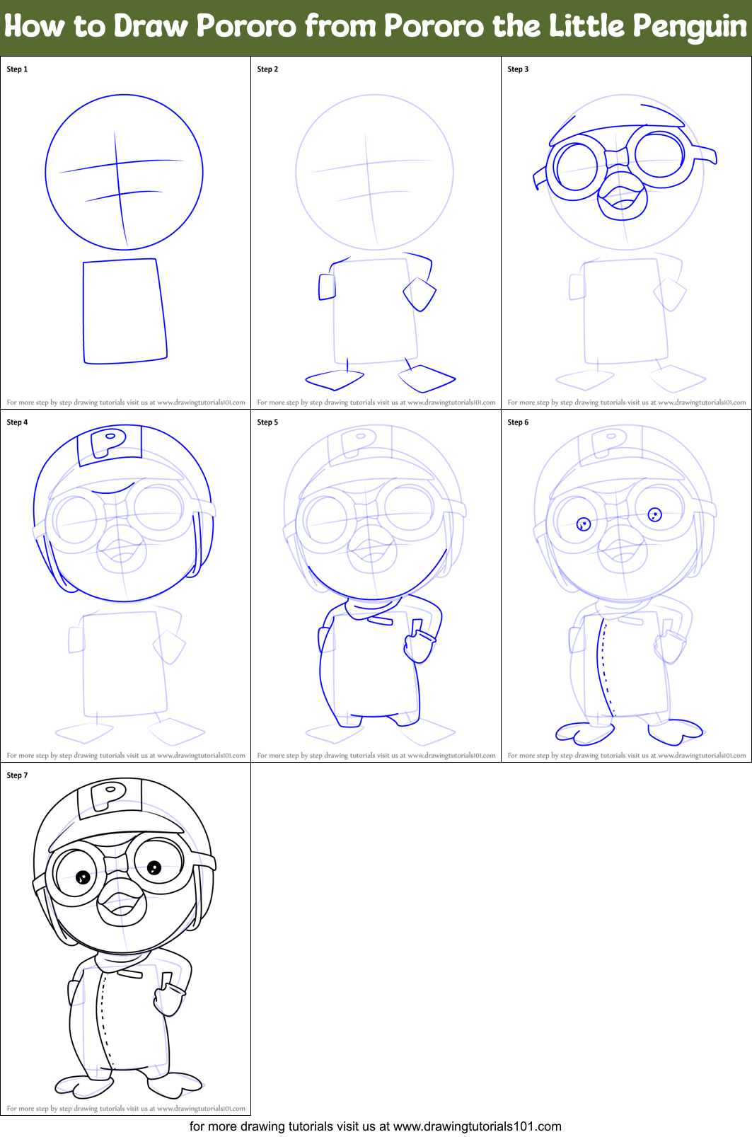 How to Draw Pororo from Pororo the Little Penguin Printable Step by Step