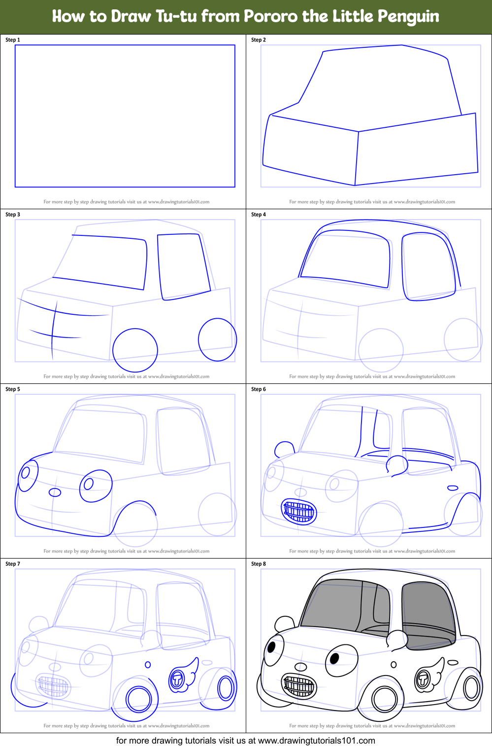 How to Draw Tu-tu from Pororo the Little Penguin Printable Step by Step