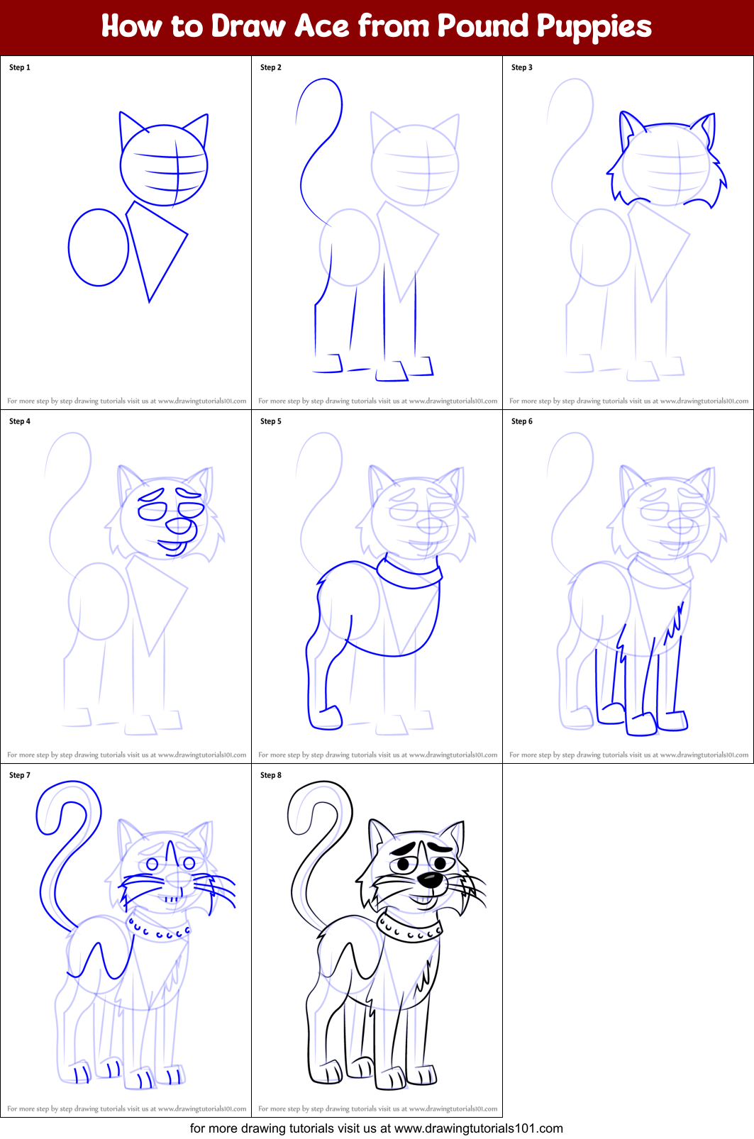 How to Draw Ace from Pound Puppies Printable Step by Step