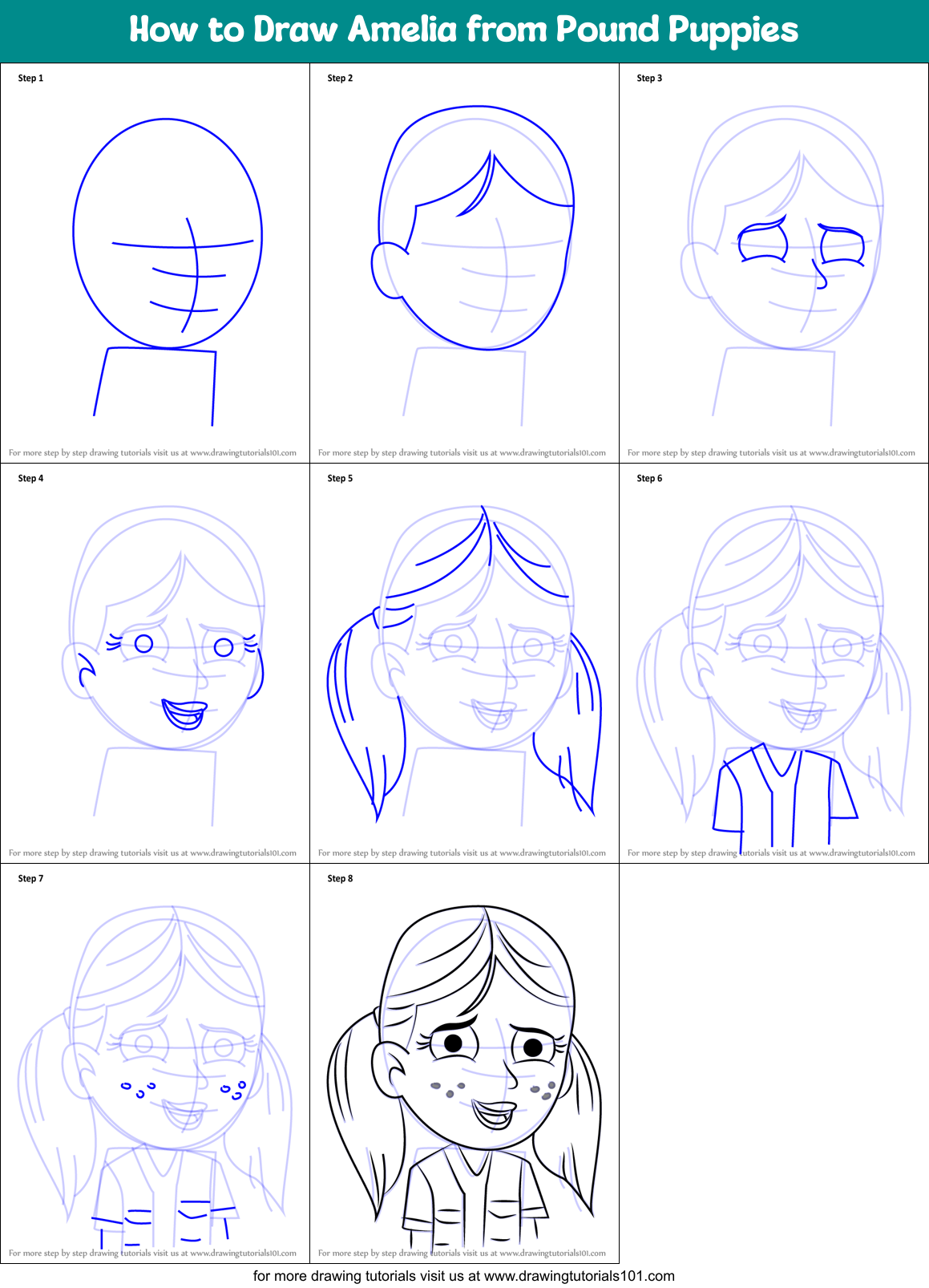 How to Draw Amelia from Pound Puppies Printable Step by Step