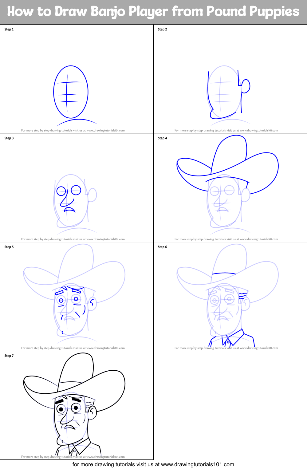 How to Draw Banjo Player from Pound Puppies Printable Step by Step